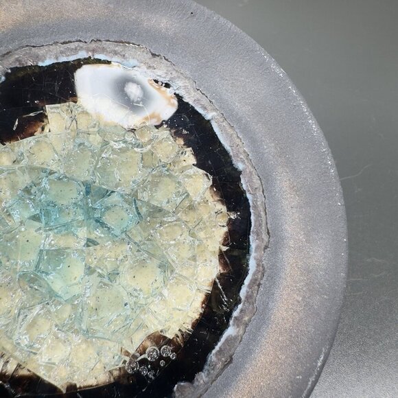 Hand Made Crystalline Pottery Round Wasabi Dipping Dish Plate Signed Crafted VTG - Picture 7 of 13